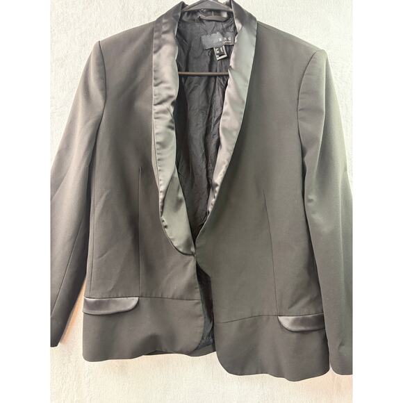 Chic MNG by Mango Satin Lapel Tuxedo Blazer – Black – Size 10 - Picture 6 of 6